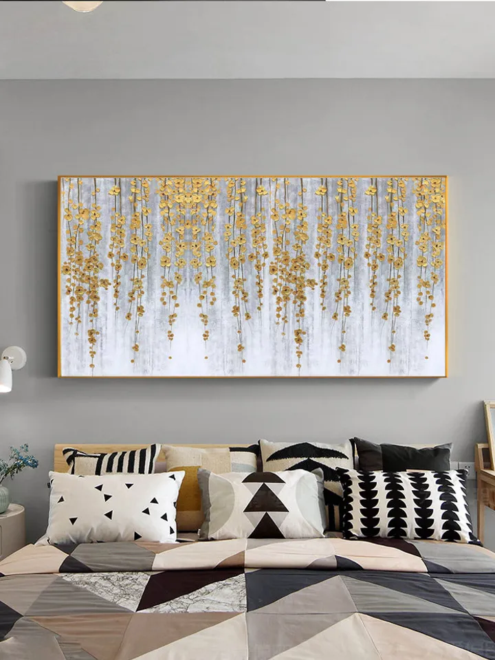 Abstract Gold Flower Painting On Canvas Large Original Gold Foil Painting Modern Landscape Acrylic Painting Living Room Wall Art Home Dcoer