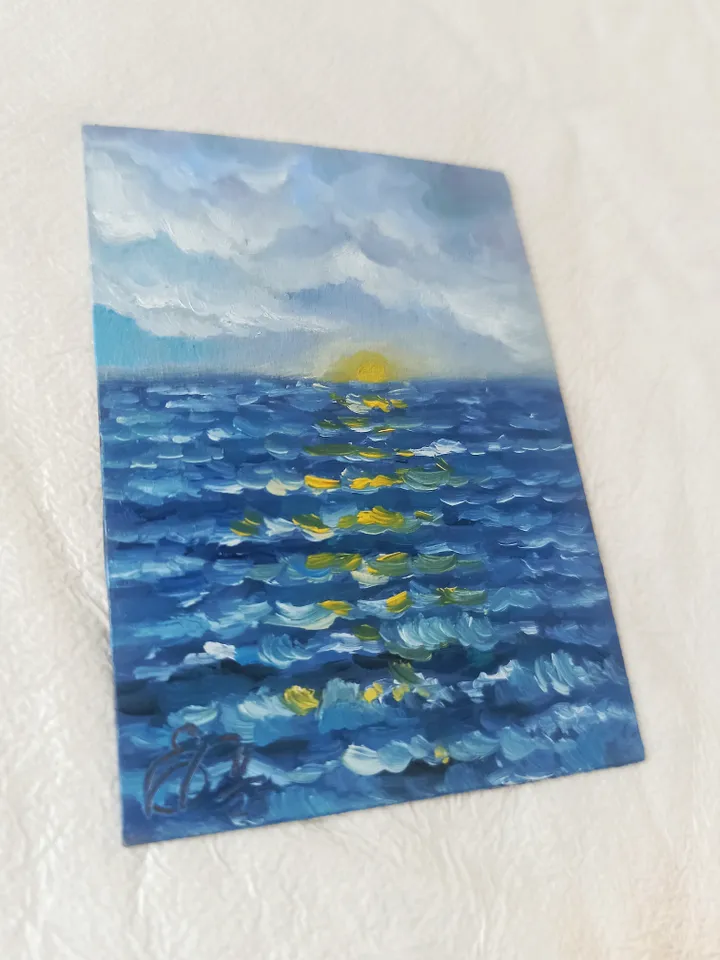 Original oil painting ACEO, Seascape #2, Miniature painting 2,5x3,5 in