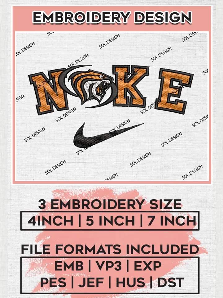 Nike Pacific Tigers Machine Embroidery Design, NCAA Pacific Tigers Embroidery Design files, NCAA Embroidery Designs, NCAA Machine Embroidery Designs, Digital Download