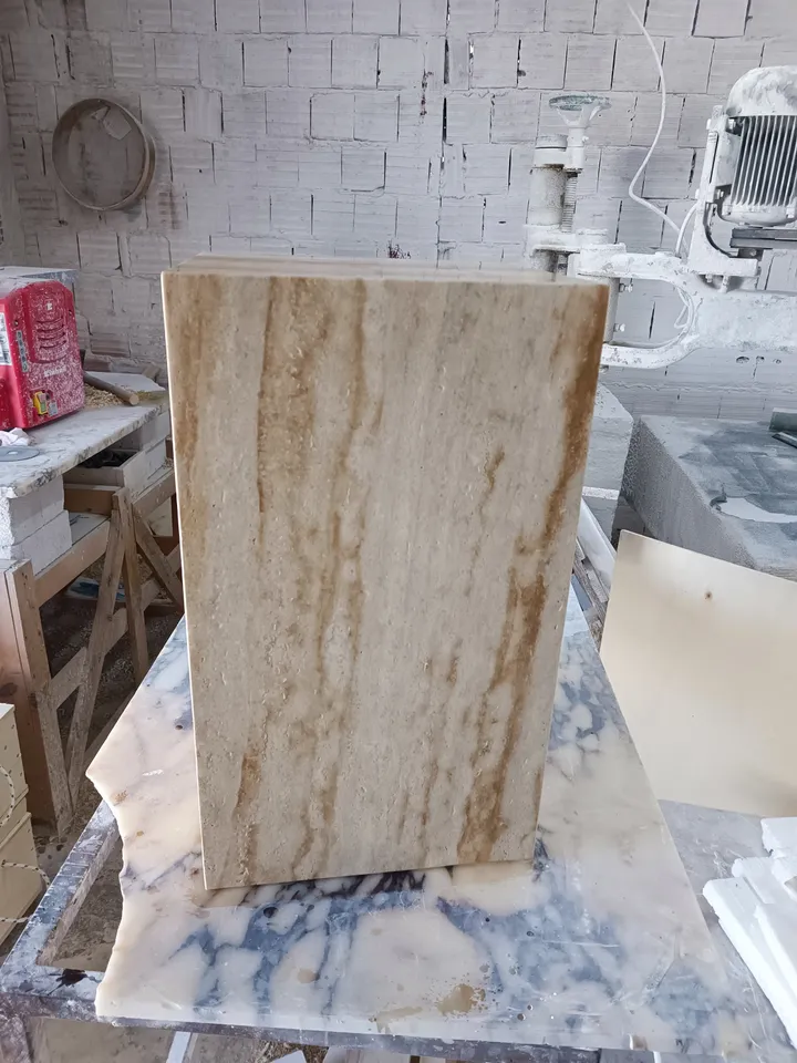 Travertine cube table, nightstand real travertine marble handmade and free shipping end table,side table 23.6" height