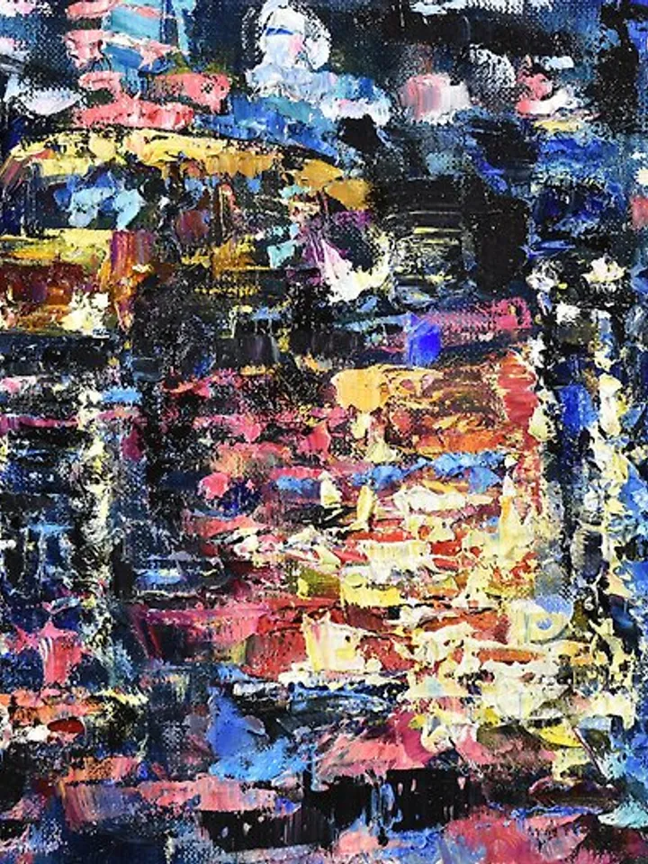 New York Painting Rainy Street Original Art NYC Artwork Umbrella Girl