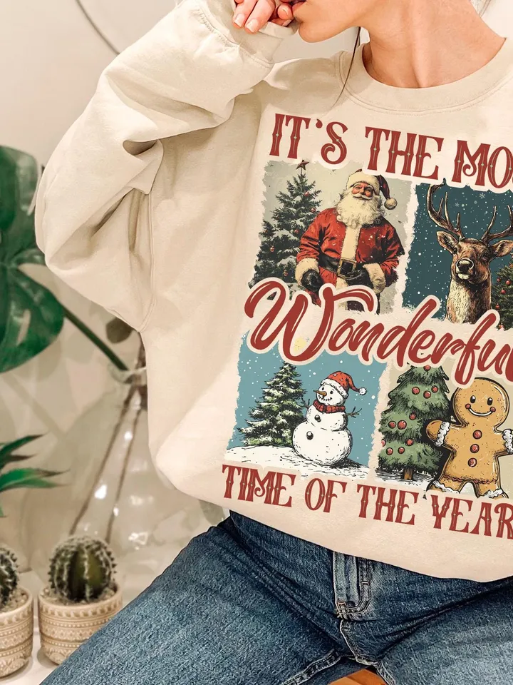 It's the most wonderful time of the year png, Santa Claus png, Vintage Christmas png, Christmas Coquette bow png, Reindeer snowman png