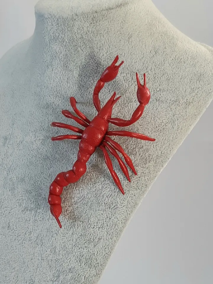 Red leather brooch scorpion 3rd anniversary gift for wife, Leather women's jewelry