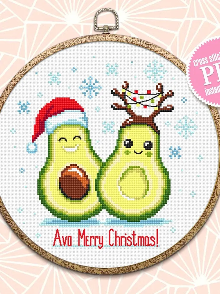 Avo Merry Christmas cross stitch pattern download PDF Funny Christmas avocado cross stitch, Holiday embroidery beginner, Kawaii avocado #N70