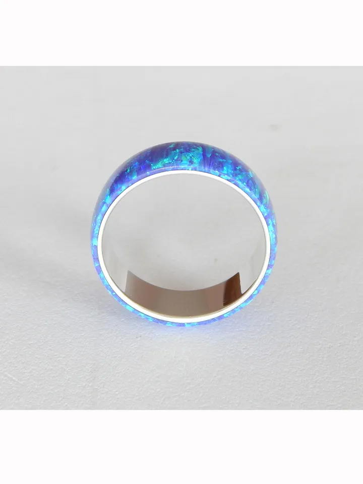 Silver band ring. Silver ring with synthetic opal.