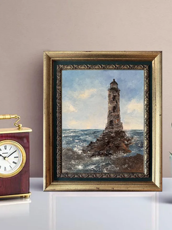 Lighthouse Painting Original Framed Coastal Oil Painting Sea Painting