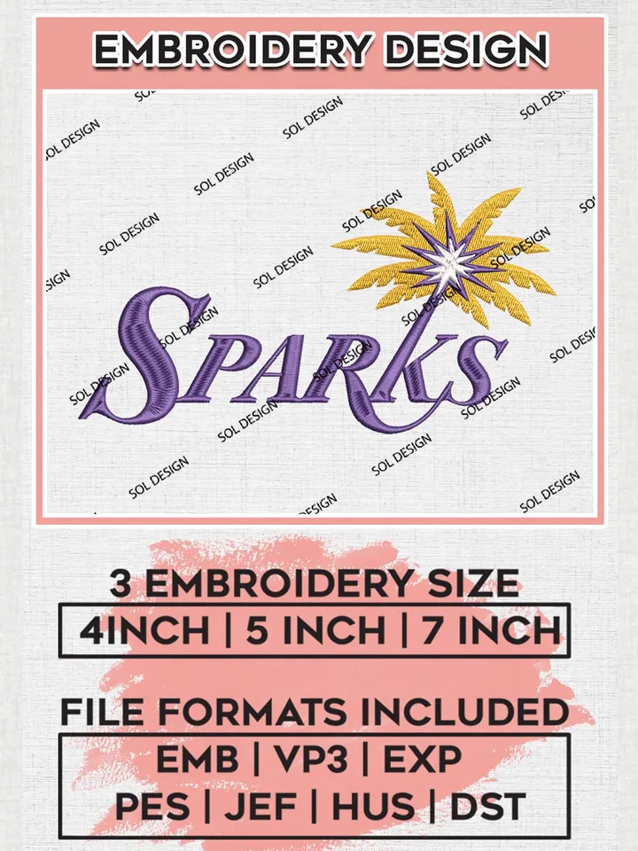 Los Angeles Sparks Wordmark Logo Embroidery Files, WNBA Los Angeles Team Embroidery Designs, WNBA Basketball Teams, 3 sizes, Machine embroidery designs, Digital Download
