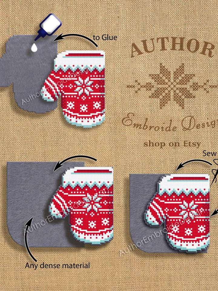 Christmas corner bookmark cross stitch pattern PDF download Nordic mitten cross stitch chart, Christmas bookmark pattern digital PDF #B388