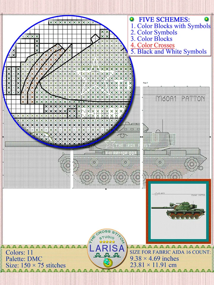 M60 Patton Cross Stitch Pattern | The M60 Patton Main Battle Tank