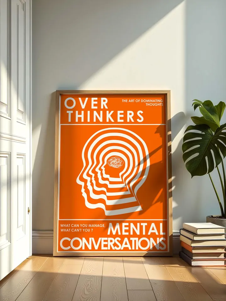 Overthinkers Wall Art Digital Print Retro Style Creativity Poster Eclectic Printable Artwork Trendy Room Decor Instant Download Orange White