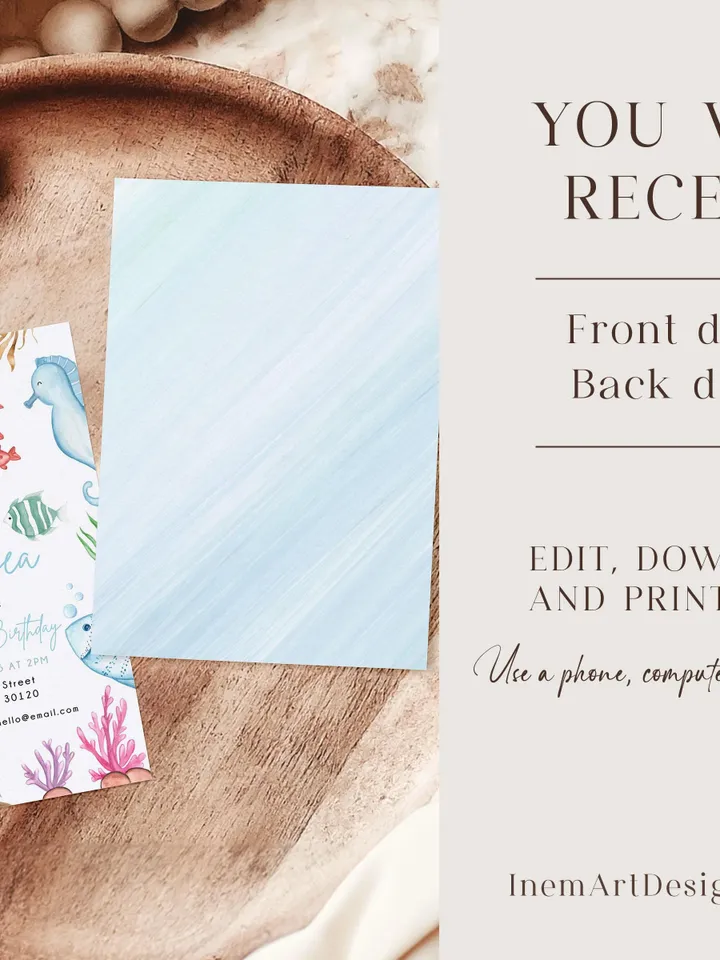 Oneder the Sea Birthday Invitation Under the Sea Editable Canva Template, 1st Birthday Invite Ocean Animals Invitation, Kids Birthday Invite