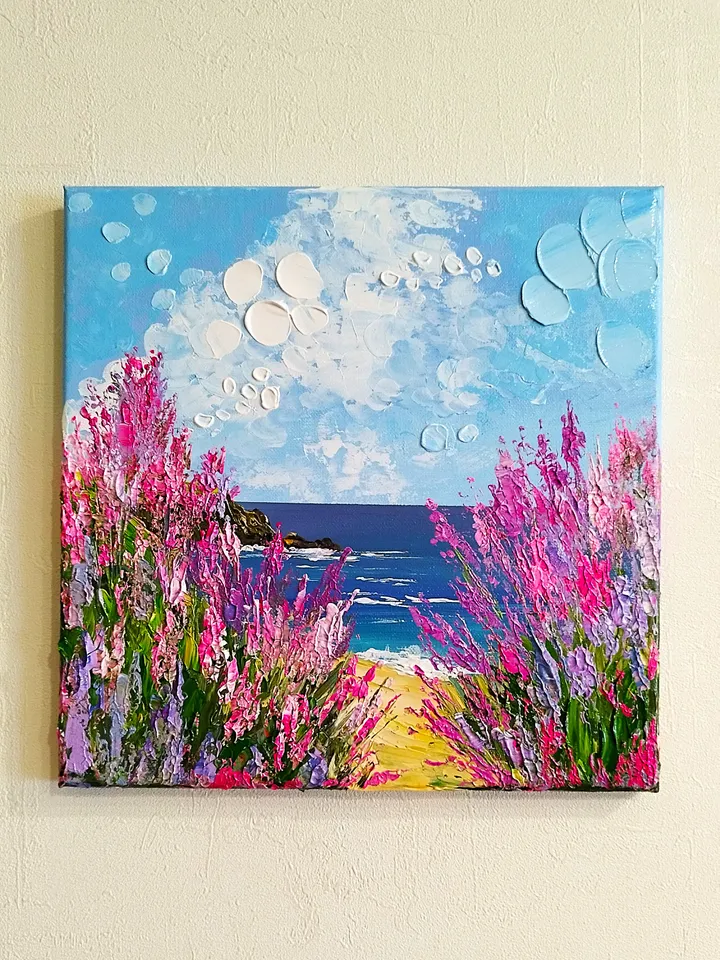 Landscape acrylic painting textured art ocean