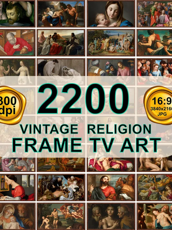 Frame TV Art Set of 2200+ Vintage Art Religion Collection, All Art Famous Art Paintings, Modern TV Art, Samsung Art, Digital Download