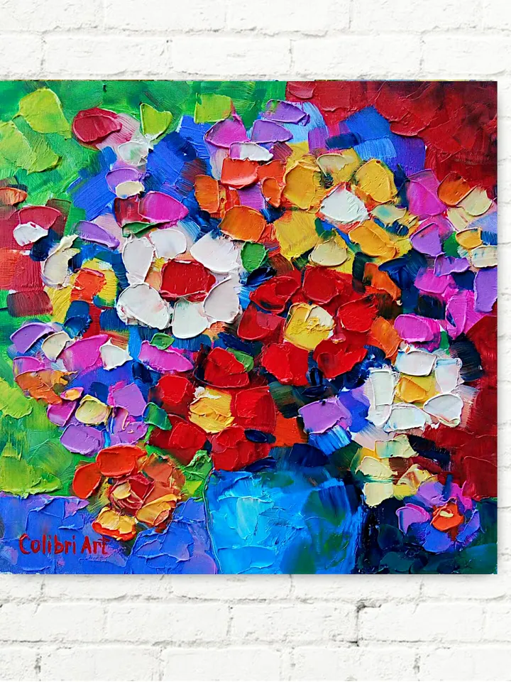 Daisy Painting Abstract Original Art Flower Painting Floral Colorful Small Art Rainbow Still Life 8"x 8" By Colibri Art