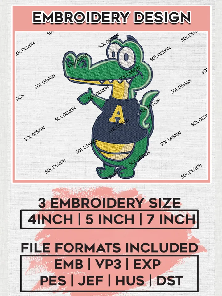 NCAA Allegheny Gators Team Funny Mascot Logo Embroidery Design Files, NCAA Allegheny Gators Machine Embroidery, NCAA Teams, 3 sizes, NCAA Machine embroidery designs, Digital Download