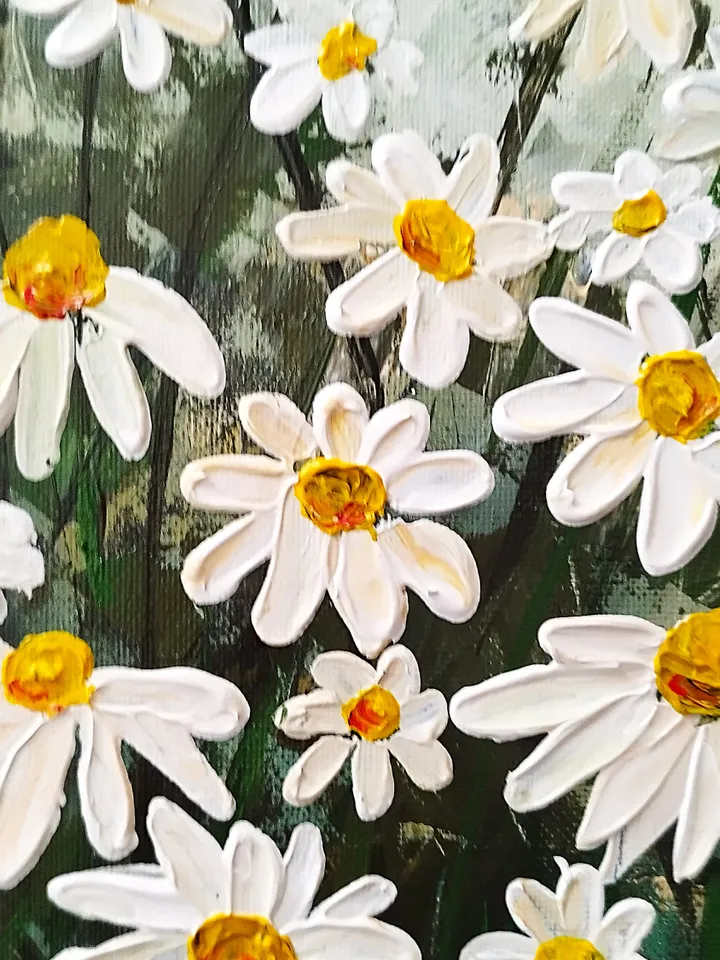 Daisies Acrylic Textured Painting Landscape Art Impasto Flowers