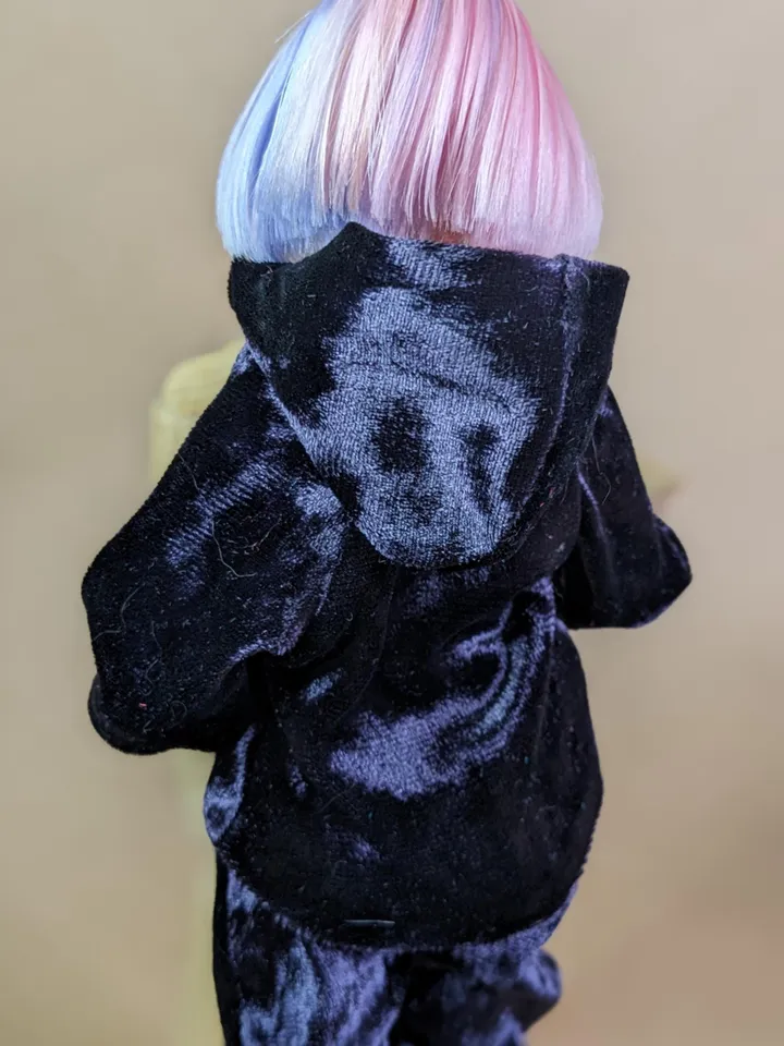 Handmade casual purple velvet two-piece set (hoodie and pants) for 1/6 scale fashion female dolls