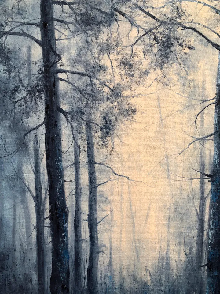 Forest Original Painting Oil Landscape Foggy Forest Wall Art