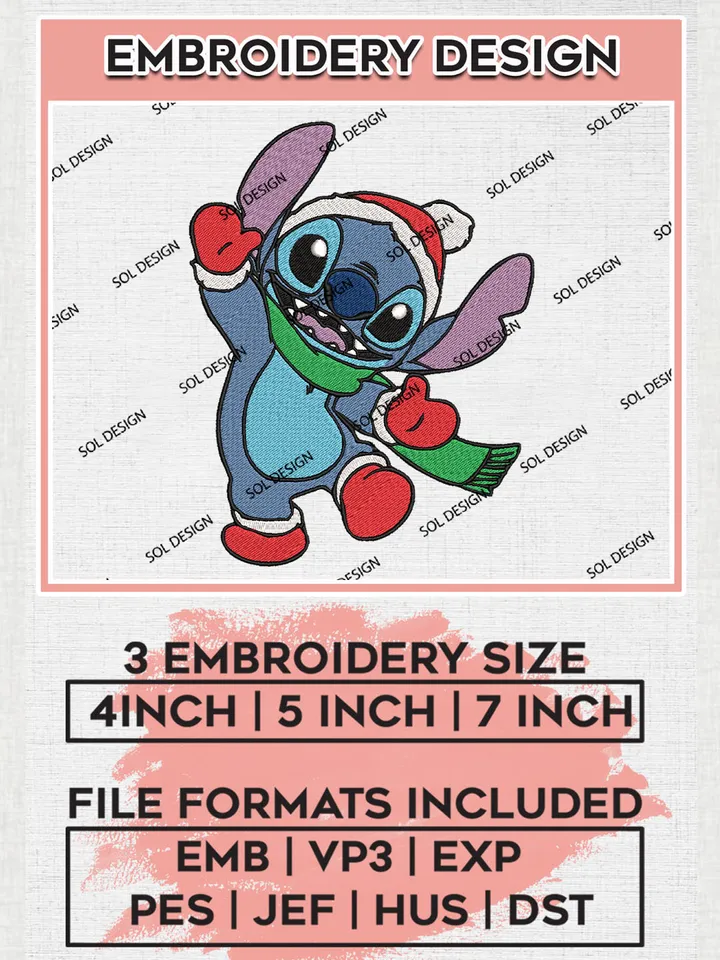 Stitch Welcome Christmas Embroidery Design Files, Disney Christmas Machine Embroidery, Disneyland Family Holiday, 3 sizes, Cute Christmas Machine embroidery designs, Digital Download