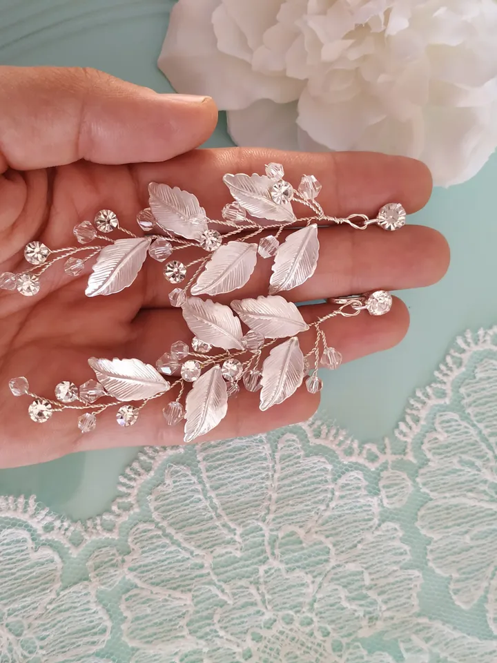 Silver Leaf Wedding Earrings Boho Wedding Earrings Rose Gold Chandelier Earrings Swarovski Crystal Long Bohemian CZ Boho Bridal Earrings