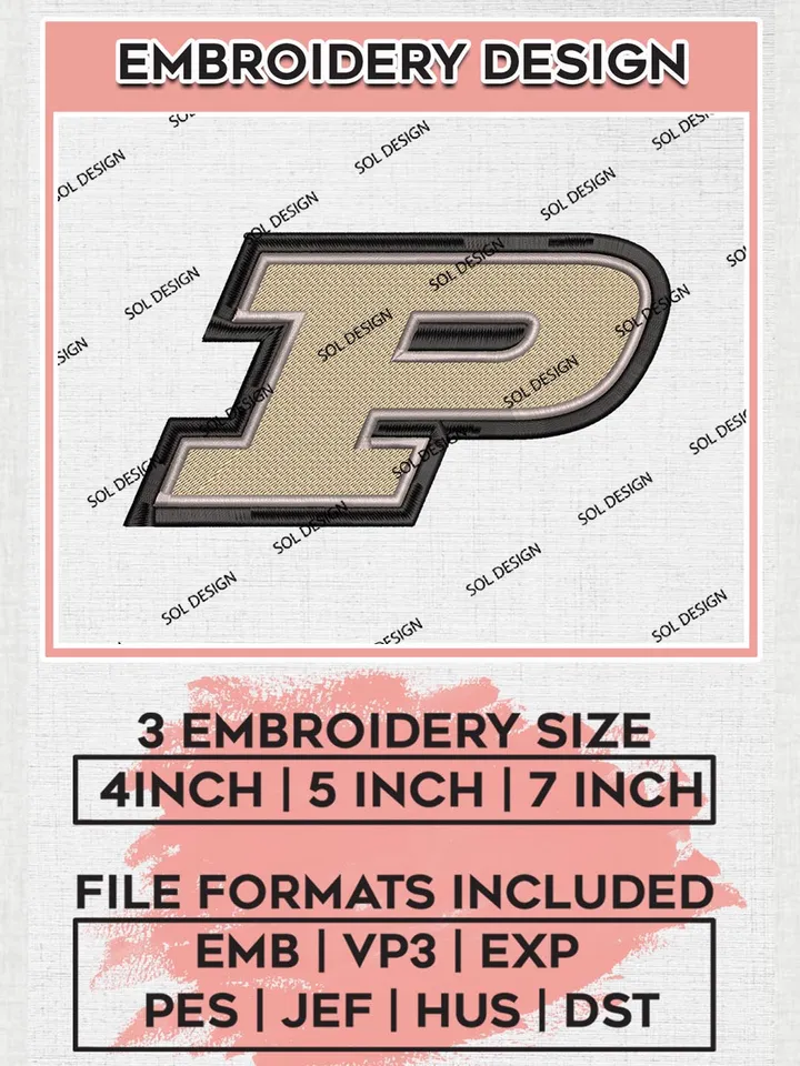 Purdue Boilermakers NCAA Team Logo Machine Embroidery Design, NCAA Purdue Boilermakers Team Design Design files, NCAA Team Embroidery Designs, NCAA Machine Embroidery Designs, Digital Download