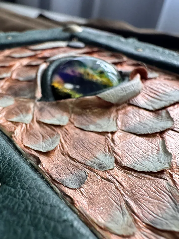 Notebook with an eye made of genuine leather, grimoire, book of shadows.
