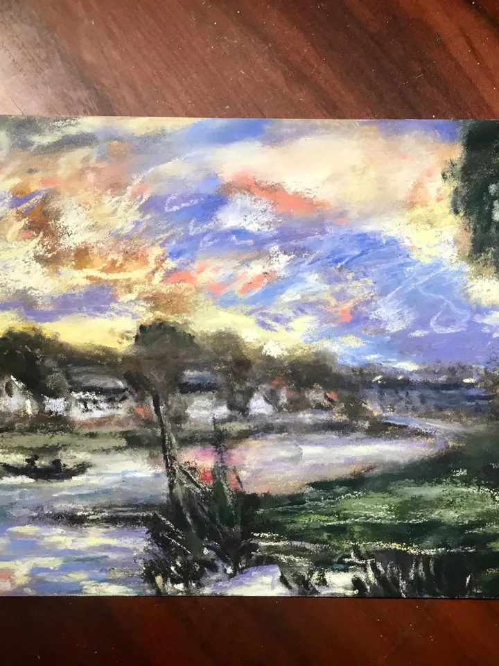 Landscape soft pastel painting on sand paper,original pastel painting wall art,Monet inspired landscape painting,gift,home decoration.
