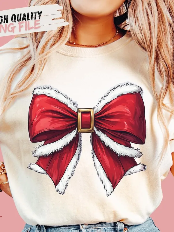 Christmas Coquette bow Png, Christmas santa bow png, Christmas Sublimation T Shirt Designs, Christmas png, Christmas design, Santa Claus png