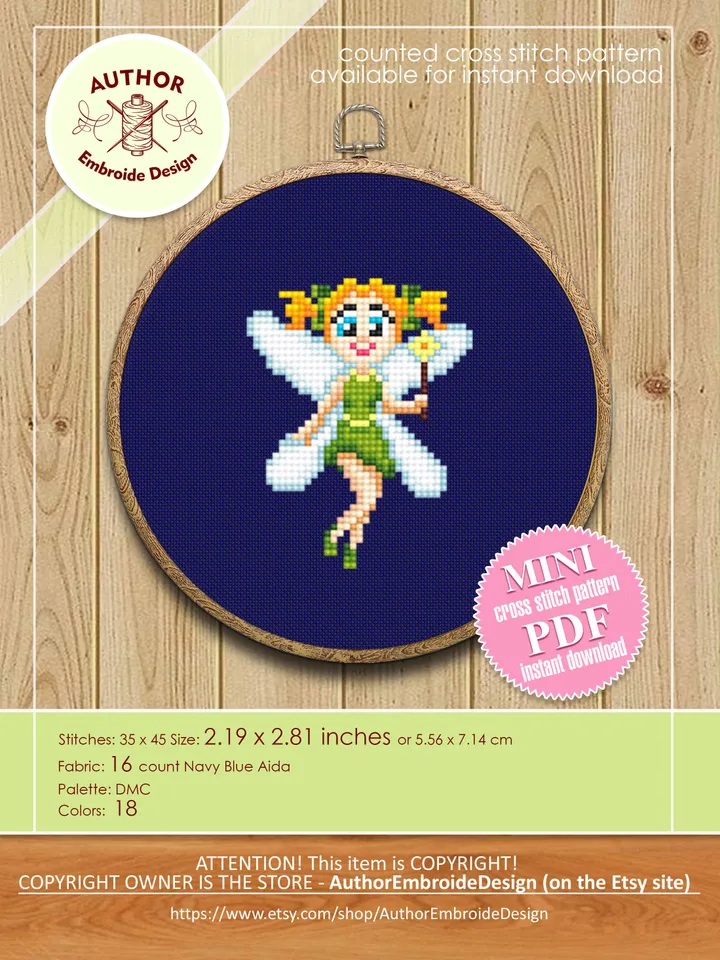 Funny fairies cross stitch pattern PDF download Small cross stitch chart, Set of 5 mini butterfly fairy cross stitch, Fantasy embroidery #O8