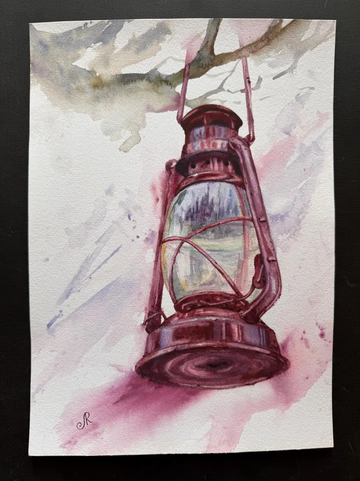 Lantern Painting Street Lamp Painting Cityscape Original Vintage Lantern Old Lamp Painting