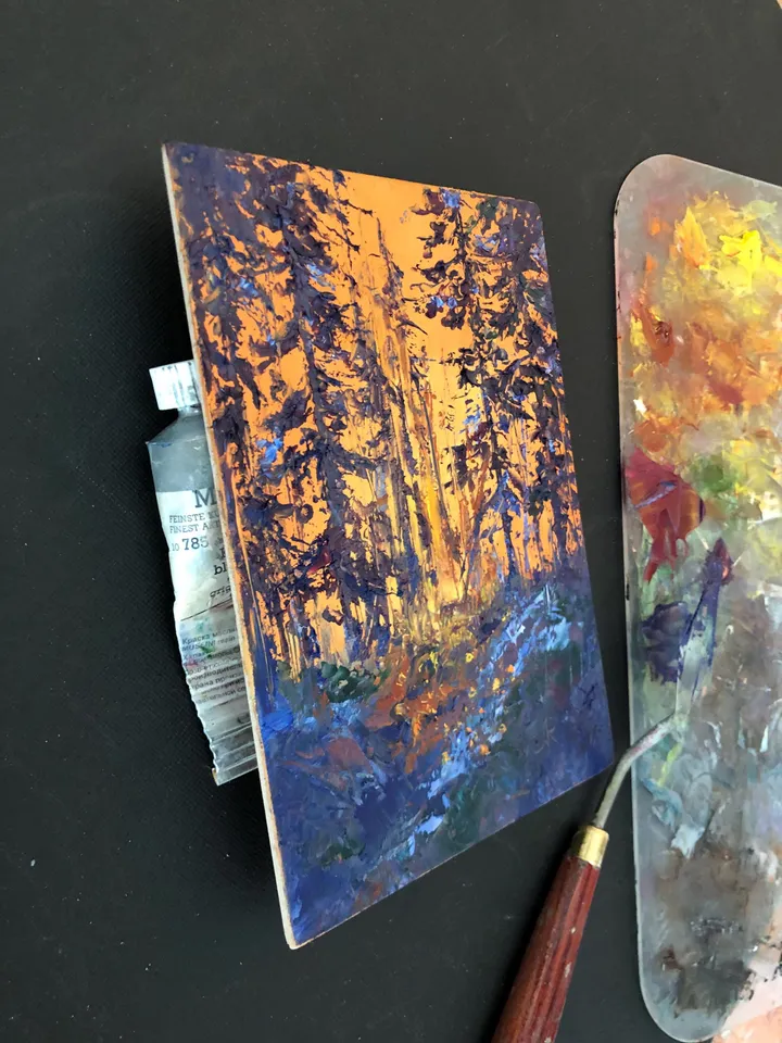 Original Landscape Forest Oil Painting Sunset Wall Art