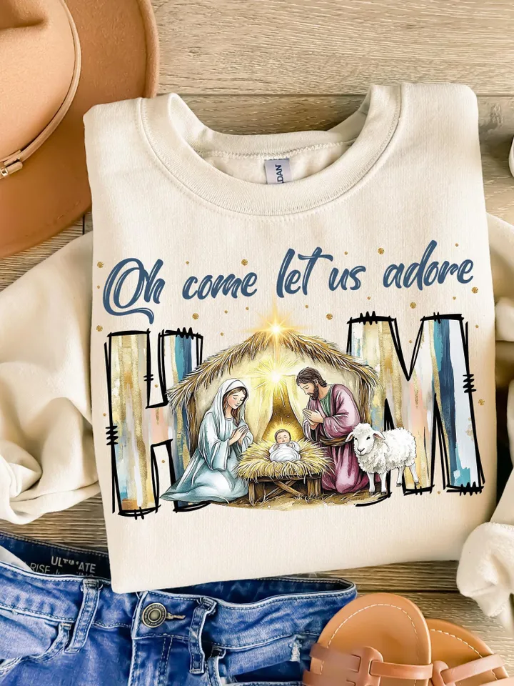 Oh Come Let Us Adore Him Png, Nativity Scene Christmas Png, Coquette Jesus Christmas Png, Baby Jesus Png, Oh Holy Night Png, Hand Drawn