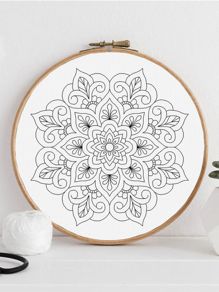 Floral mandala blackwork pattern PDF Backstitch chart Mandala ornament, Blackwork mandala embroidery download PDF, Blackwork embroidery #W20