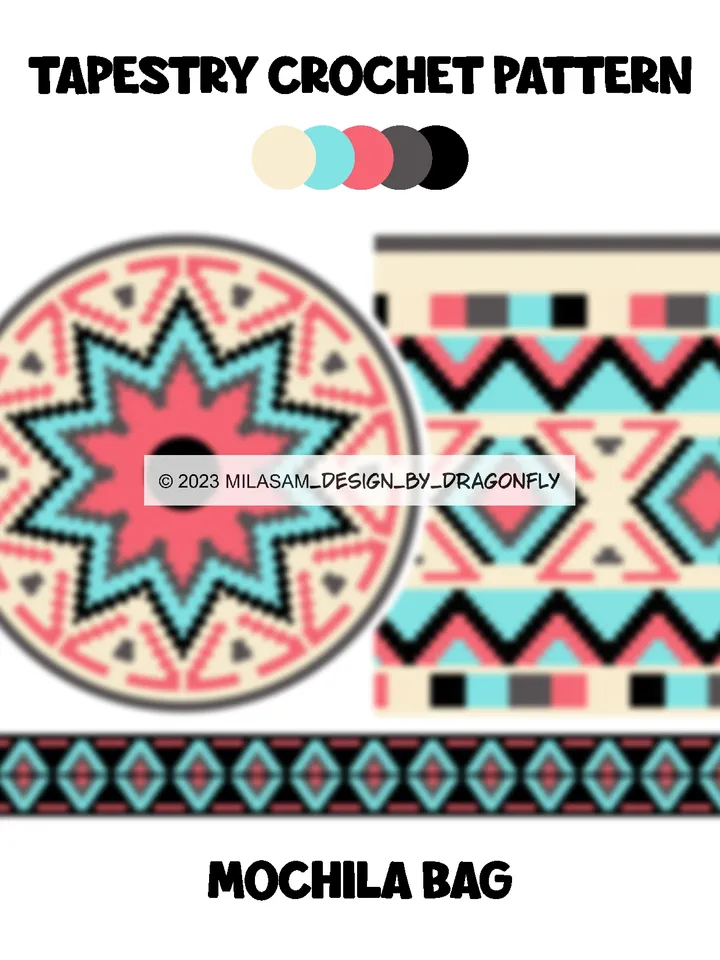 Tapestry Crochet Bag Pattern, Wayuu Mochila Bag, Tote Bag, Beach Bag, Shoulder bag, boho handbag / 921