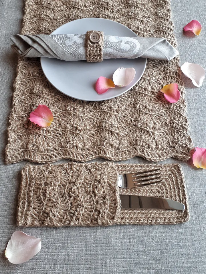 CROCHET PATTERN Table mat pattern with cutlery holder and napkin ring DIY Placemat set Kitchen crochet set pdf Vintage crochet set pattern
