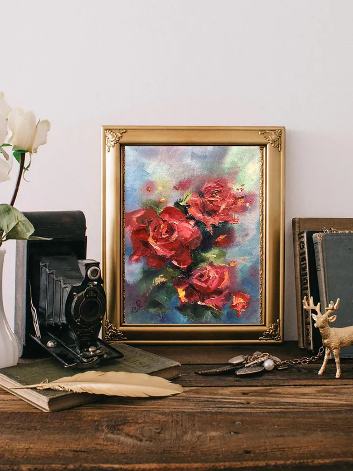 Roses Original Painting Red Floral Wall Art Roses Painting Flowers Still life