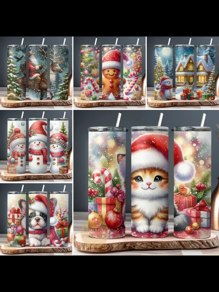 Christmas Bundle Tumbler Wrap png, 10 Festive Christmas Sublimation Designs for 20 Oz Skinny Tumblers, Christmas Gnomes with Gingerbreads