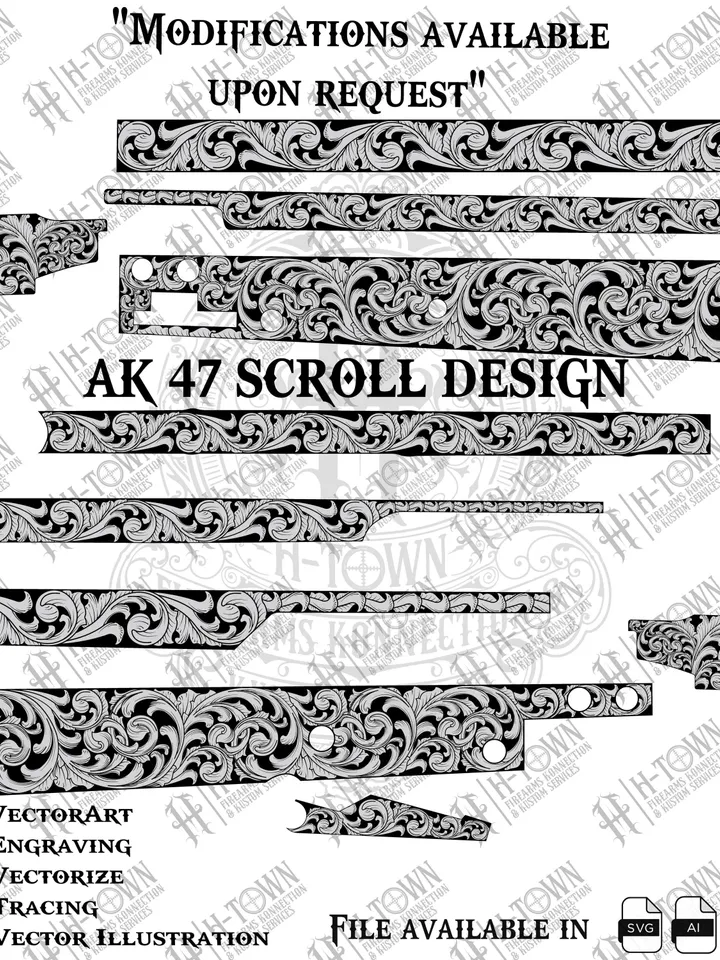 AK47 Scroll Engraving Design: Laser-Ready Vector Art (Digital Download)