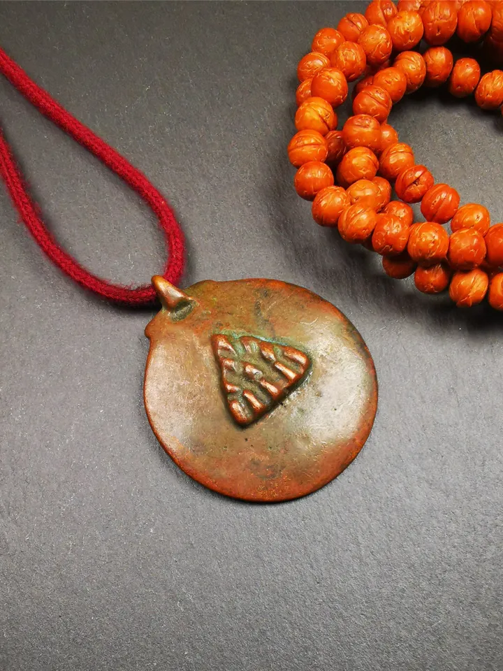 Gandhanra Acient Tibetan Buddhist Amulet,Melong Mirror,Calendar Badge,SIPAHO(srid pa ho),Unique 2 Sided Pattern,1.89&quot;