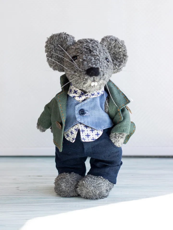 Handmade Collectible Stuffed Mouse: Unique Plushies and Art Toys for Sale/ Teddy Mouse