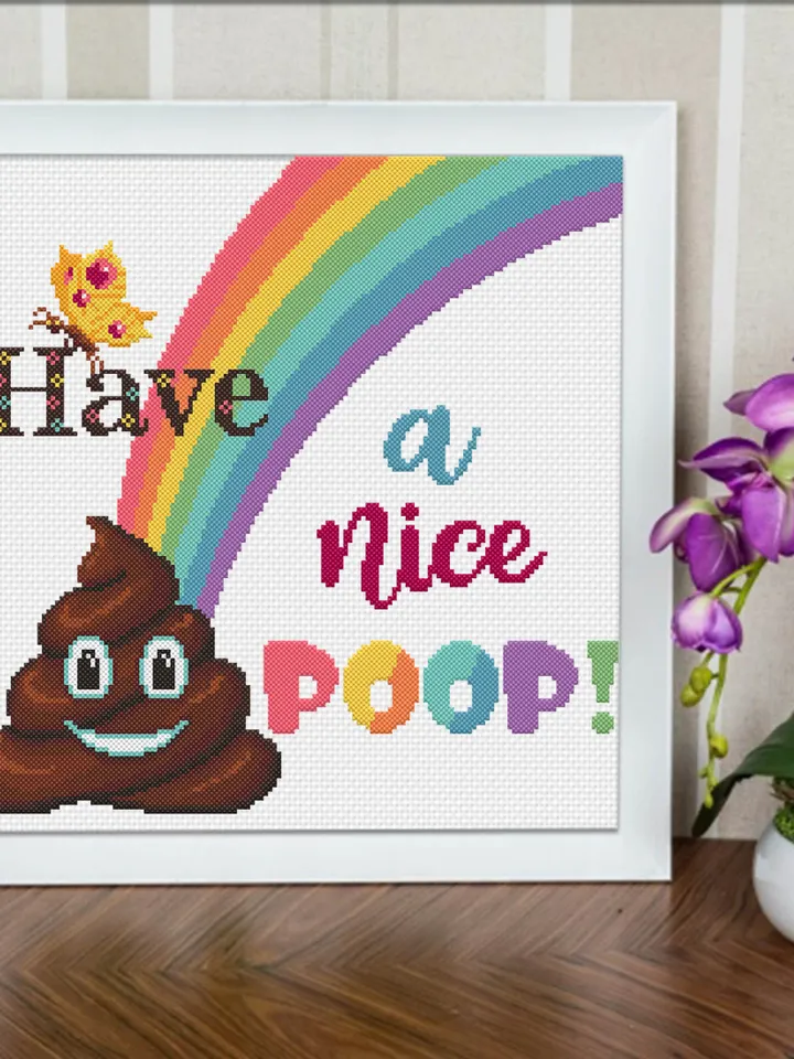 Poop emoji cross stitch pattern PDF download Have a nice poop cross stitch quote, Rainbow pattern digital PDF, Funny cross stitch chart #Q4