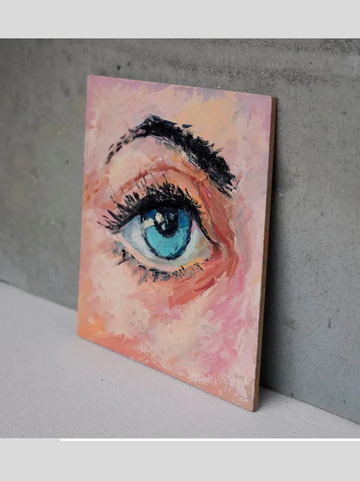 Blue eye painting original art Portrait painting 6 by 6 inch art of the human eye artwork by Juliya JC