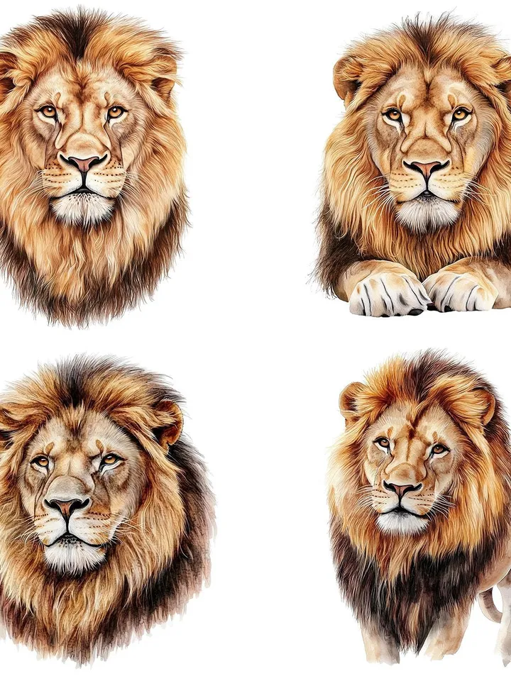 18 Lion PNG Bundle, Printable Watercolor Lion clipart, High Quality PNGs, Digital download, High resolution, Paper crafts, junk journals