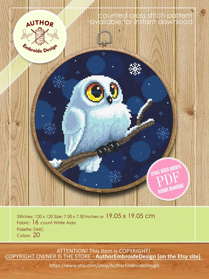Christmas owl cross stitch pattern download PDF Cute snowy owl pattern, Easy xmas cross stitch, Holiday embroidery beginner, Home decor #N75
