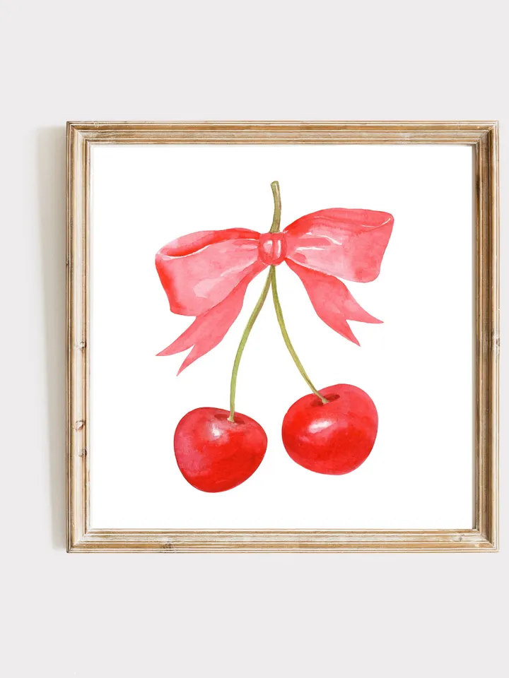 Cherry Bow Print Watercolor Painting, Vintage Cherry Art, Pink And Red Art, French Cherry Art, Girly Room Wall Art, Trendy Pink Art Print