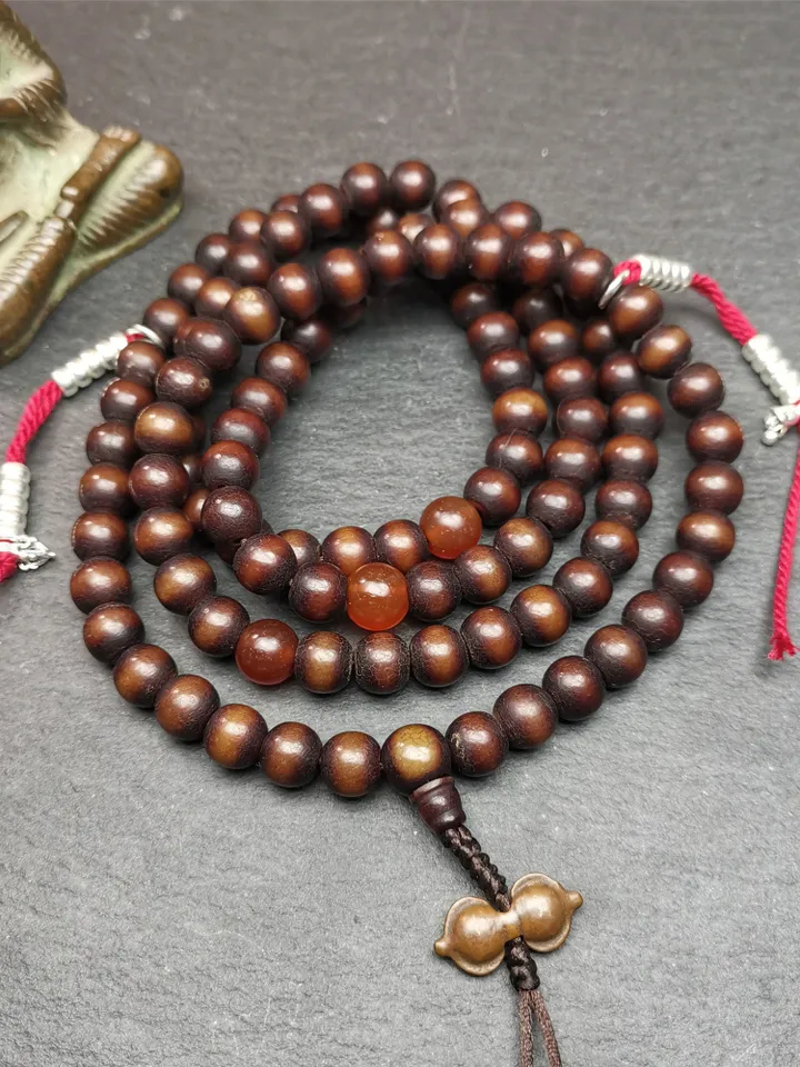 Gandhanra Old Tibetan 108 Prayer Beads,9.6mm Bodhi Root Bead Mala Necklace,39" Length