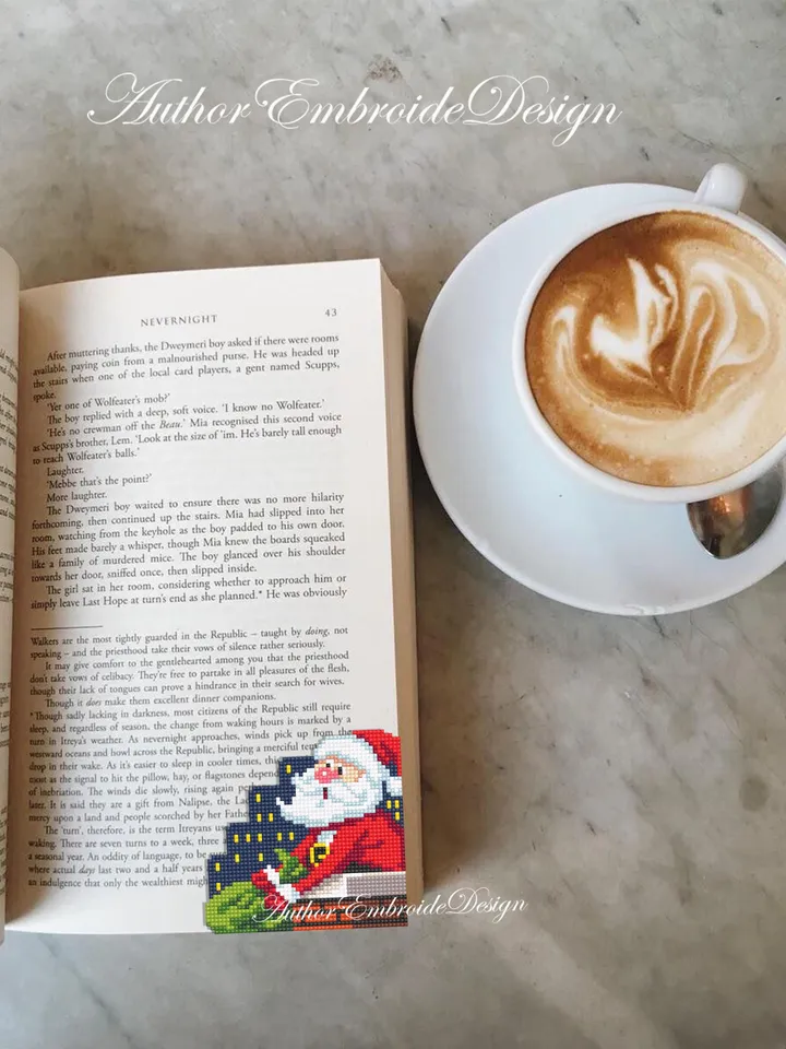 Christmas corner bookmark cross stitch pattern PDF download Santa on the roof cross stitch chart, Christmas bookmark pattern digital #B393