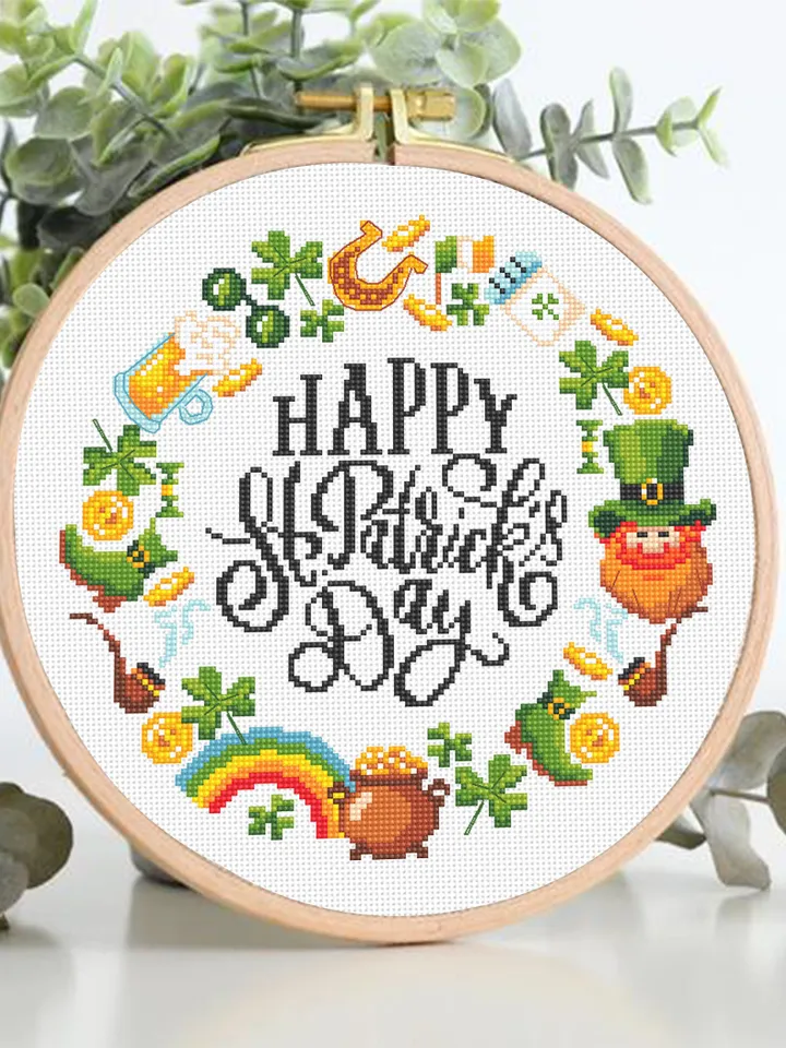 St Patricks wreath cross stitch pattern download PDF St Patrick day cross stitch, Irish pattern digital PDF, Saint Patrick home decor #T33