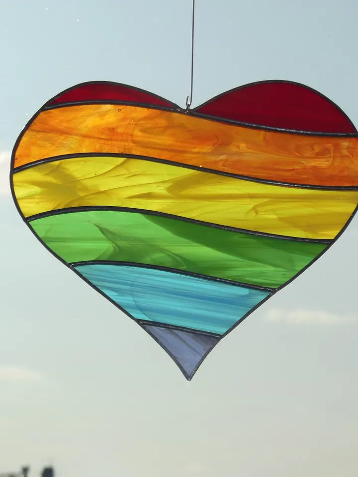 Rainbow Heart . Art stained glass window hanging Suncatcher , LGBTQ pride
