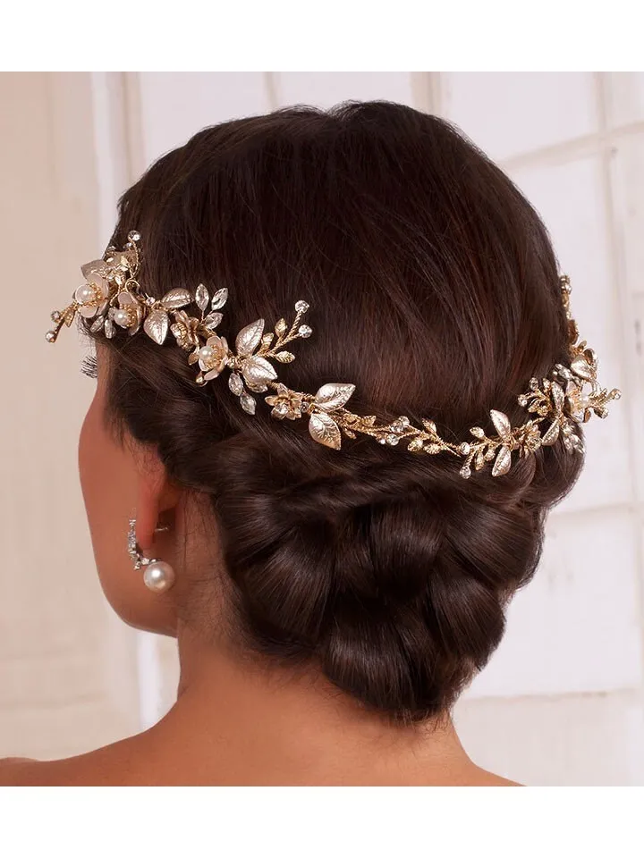 Swarovski crystal Champagne Gold Leaf Wedding Headband